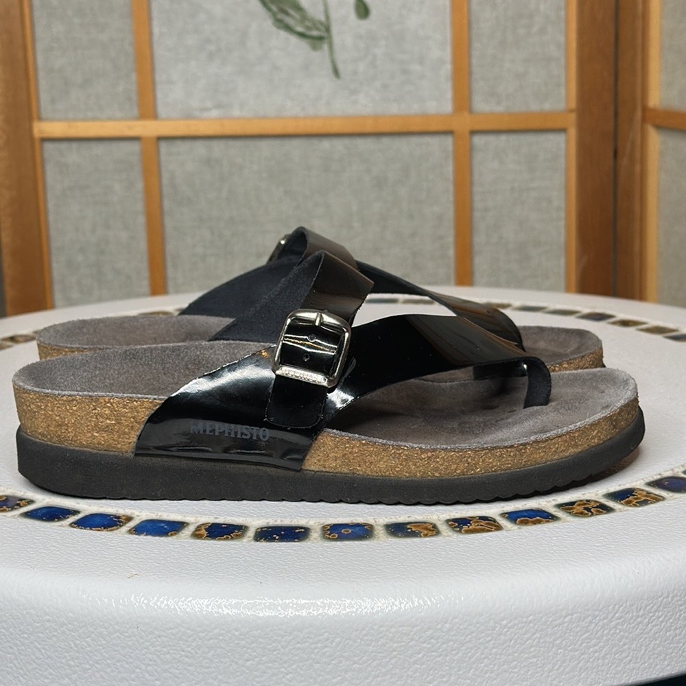 Helen Toe Post Black Ladies Mephisto Sandals made in France size 37 US 7 - Picture 3 of 16